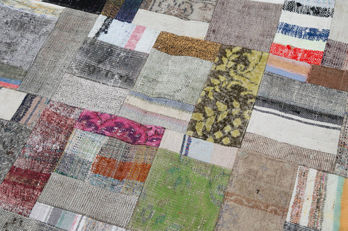 Kırk Yama Gri Patchwork Pamuk Yün El Dokuma Halısı 200x303 Agacan
