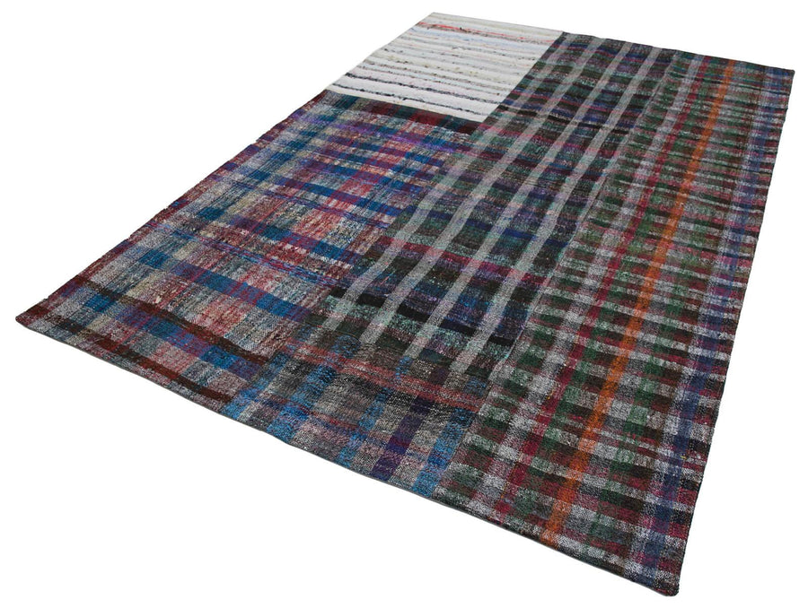 Kırk Yama Gri Patchwork Pamuk Yün El Dokuma Halısı 200x300 Agacan