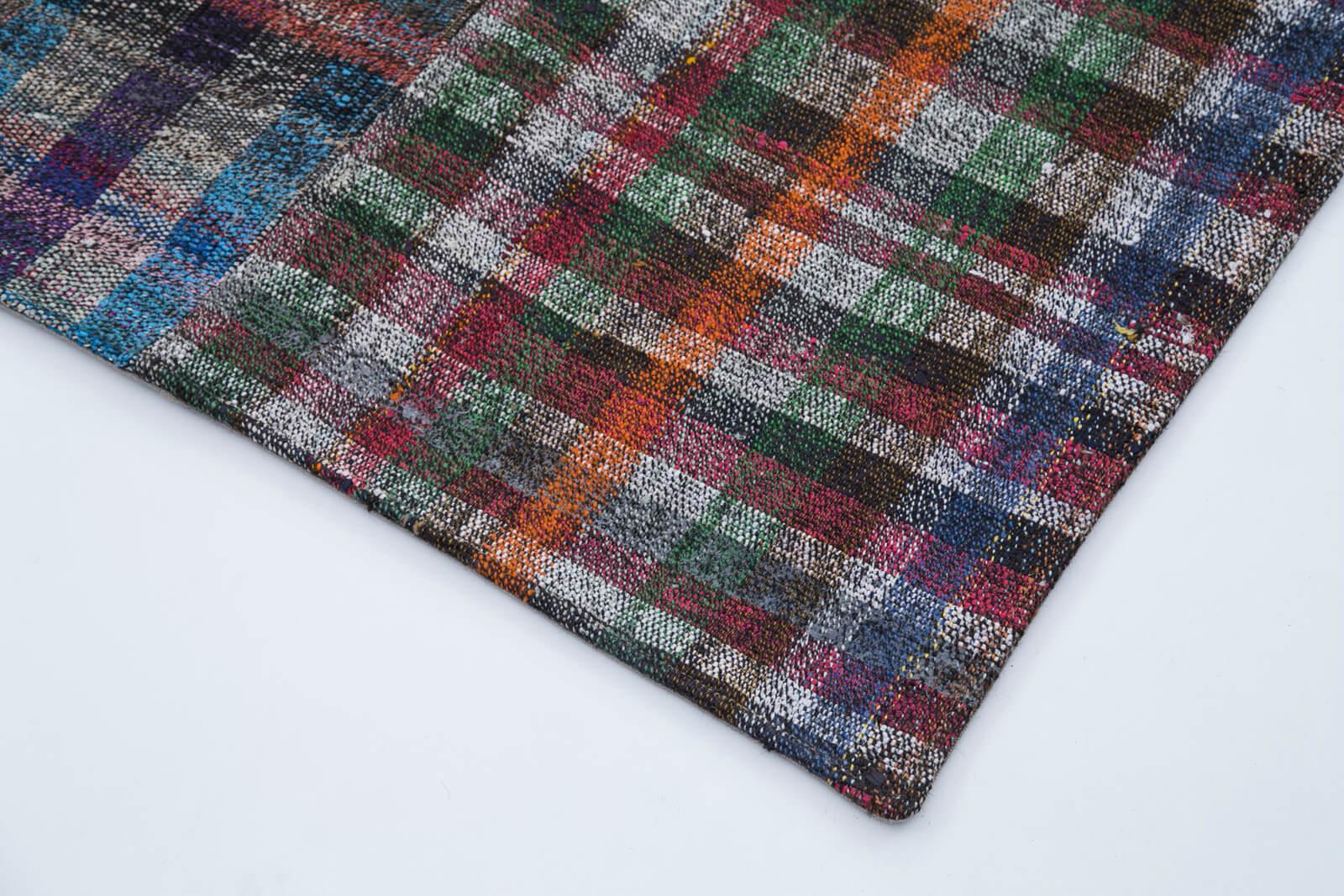 Kırk Yama Gri Patchwork Pamuk Yün El Dokuma Halısı 200x300 Agacan
