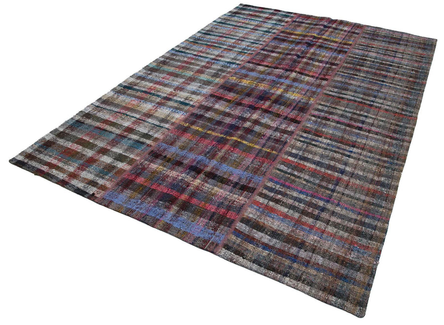 Kırk Yama Gri Patchwork Pamuk Yün El Dokuma Halısı 204x302 Agacan