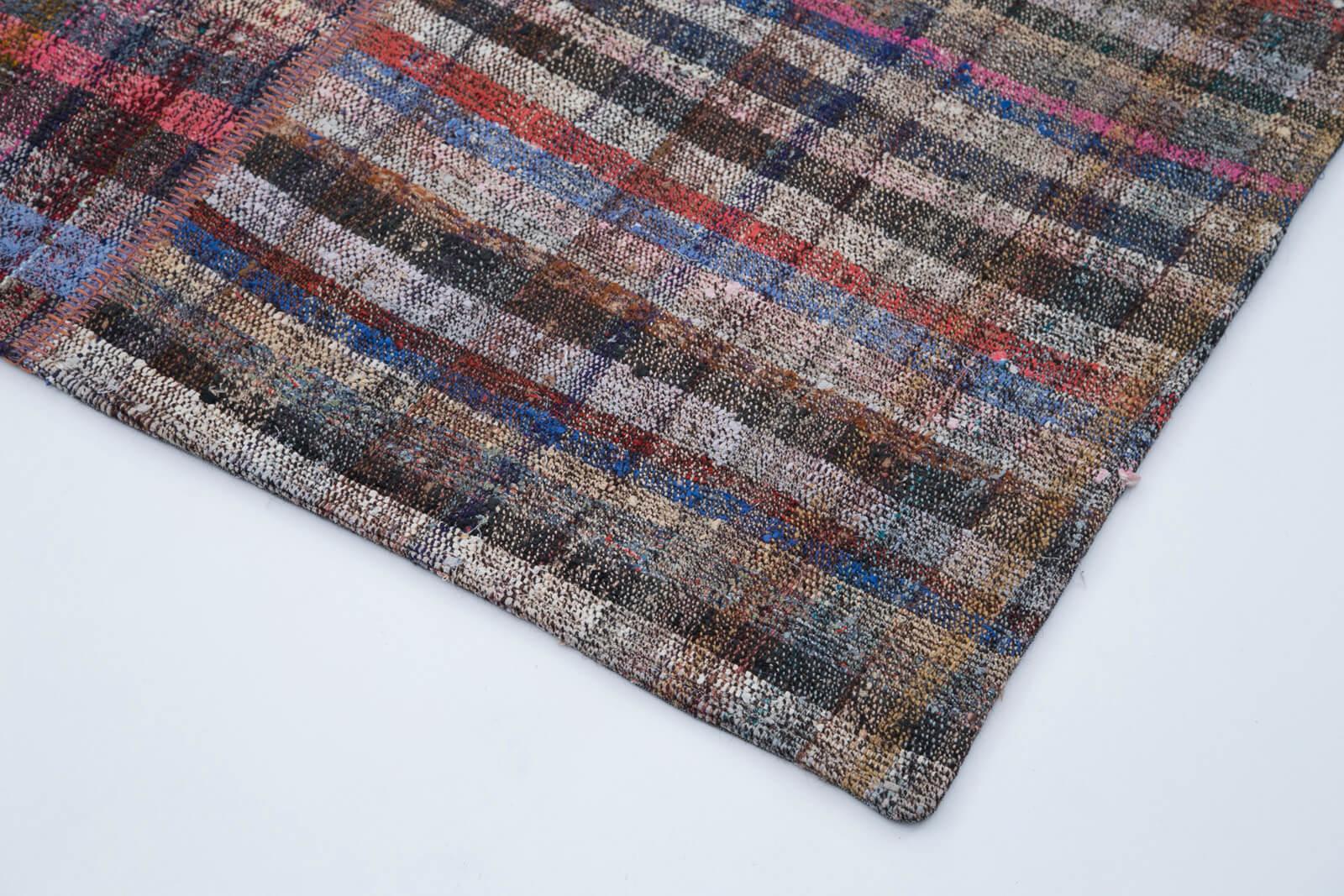 Kırk Yama Gri Patchwork Pamuk Yün El Dokuma Halısı 204x302 Agacan