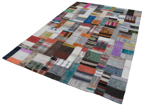 Kırk Yama Gri Patchwork Pamuk Yün El Dokuma Halısı 200x305 Agacan