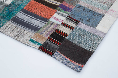 Kırk Yama Gri Patchwork Pamuk Yün El Dokuma Halısı 200x305 Agacan