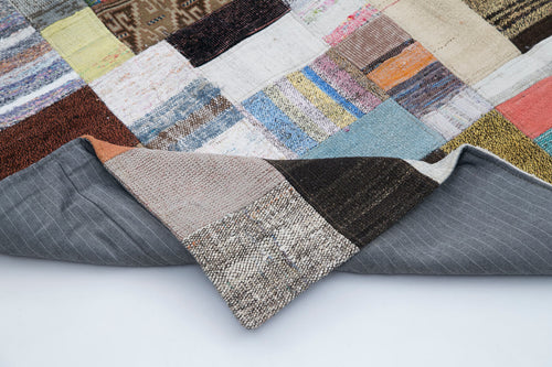 Kırk Yama Gri Patchwork Pamuk Yün El Dokuma Halısı 200x305 Agacan