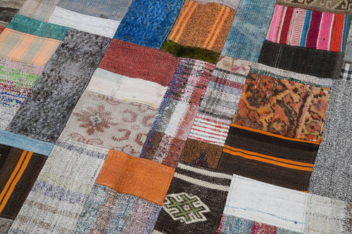 Kırk Yama Gri Patchwork Pamuk Yün El Dokuma Halısı 200x305 Agacan