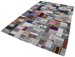 Kırk Yama Gri Patchwork Pamuk Yün El Dokuma Halısı 199x303 Agacan