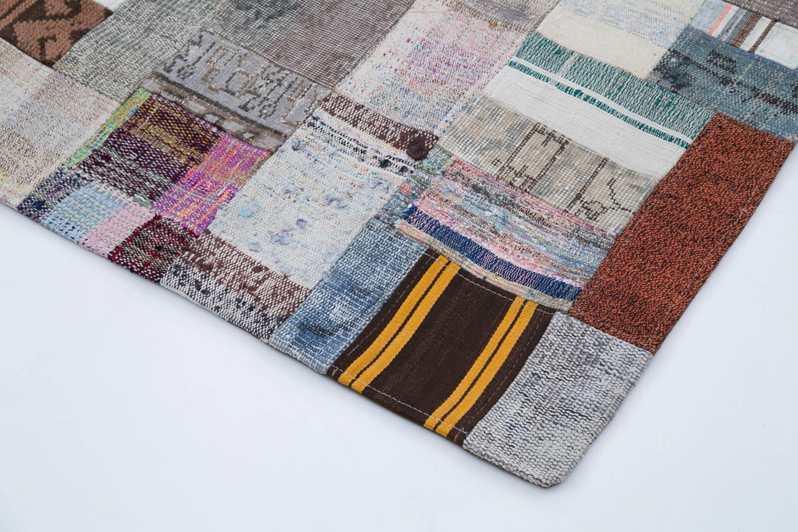 Kırk Yama Gri Patchwork Pamuk Yün El Dokuma Halısı 199x303 Agacan