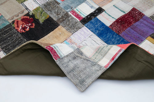 Kırk Yama Gri Patchwork Pamuk Yün El Dokuma Halısı 199x303 Agacan