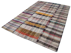 Kırk Yama Gri Patchwork Pamuk Yün El Dokuma Halısı 200x310 Agacan