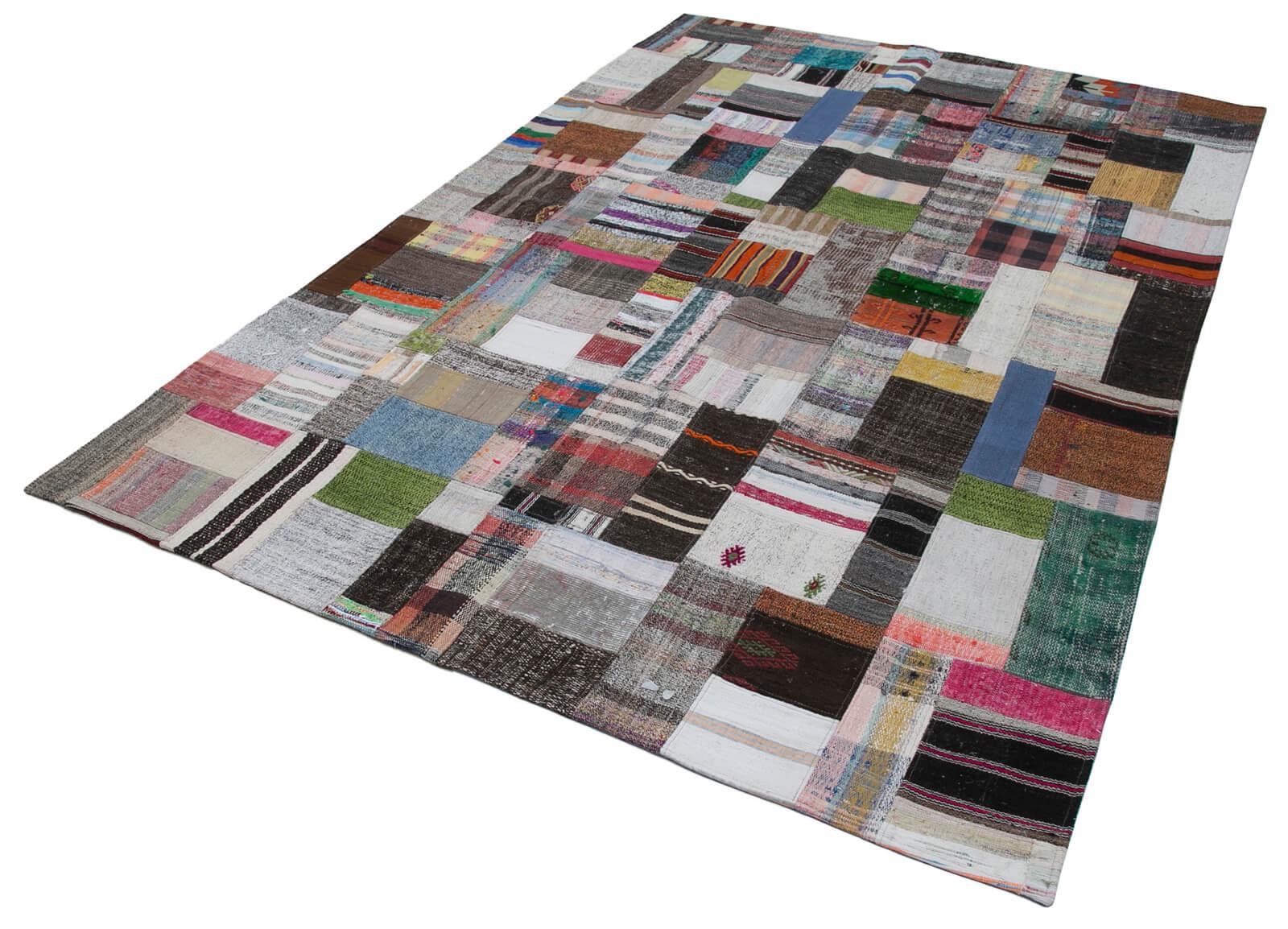 Kırk Yama Gri Patchwork Pamuk Yün El Dokuma Halısı 197x300 Agacan