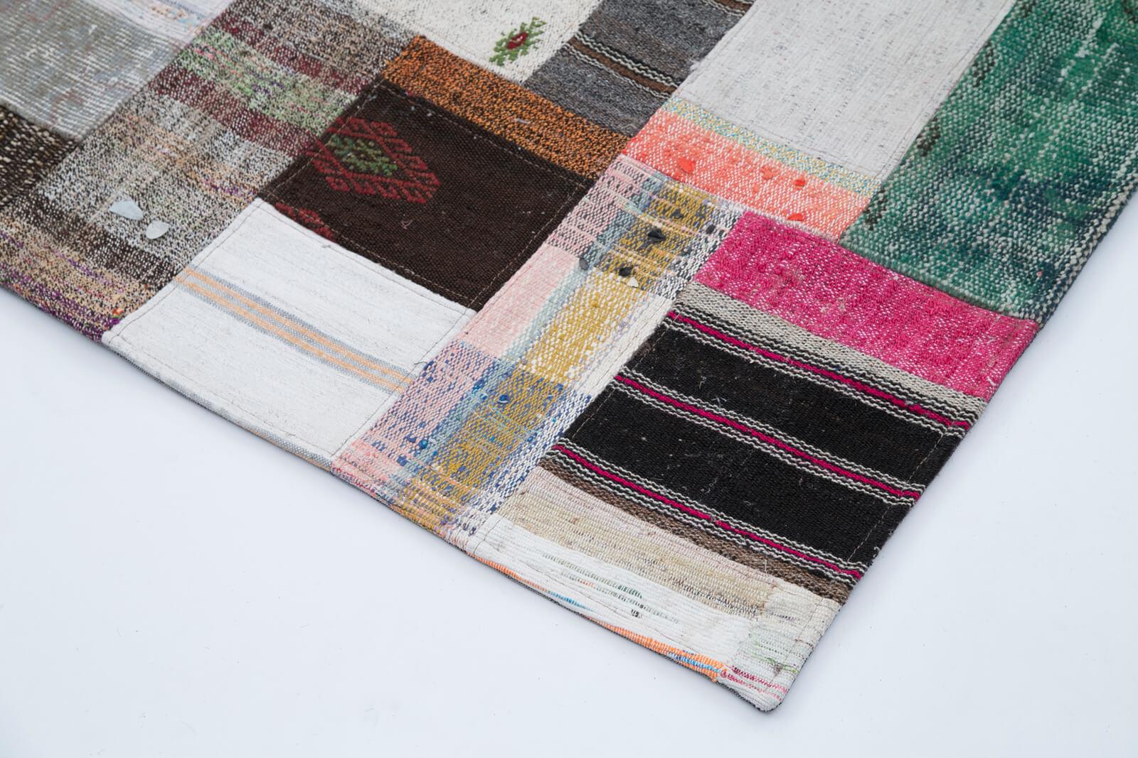 Kırk Yama Gri Patchwork Pamuk Yün El Dokuma Halısı 197x300 Agacan
