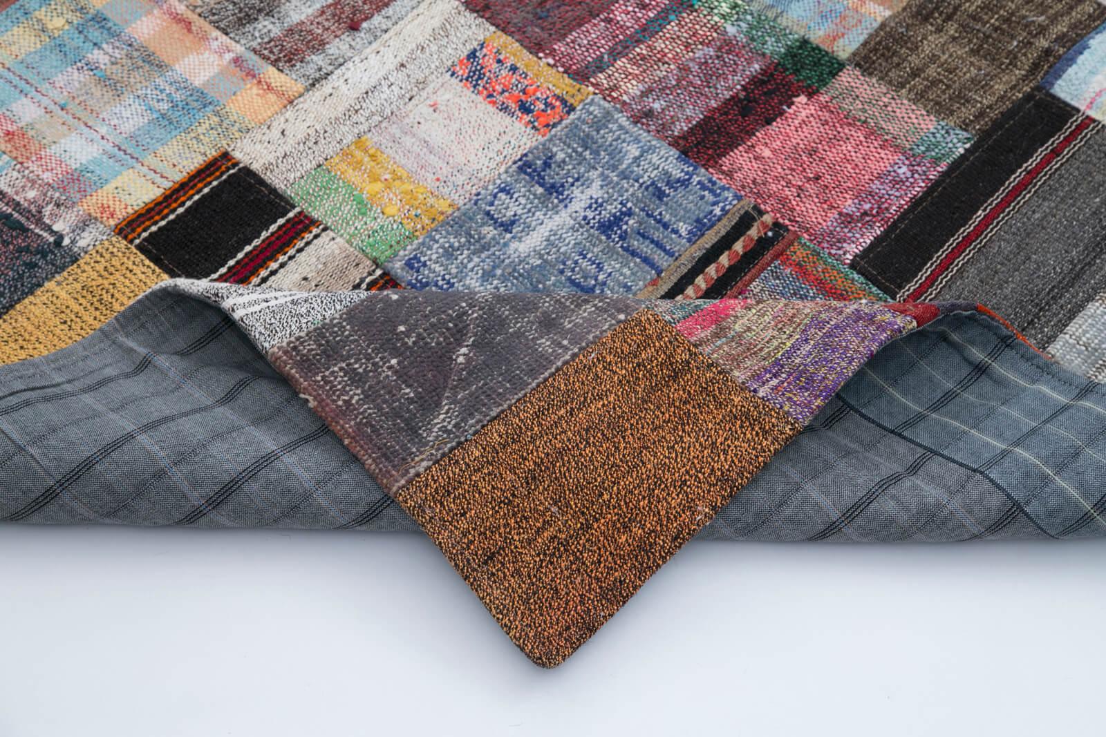 Kırk Yama Gri Patchwork Pamuk Yün El Dokuma Halısı 197x300 Agacan