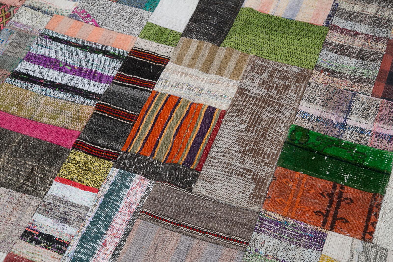 Kırk Yama Gri Patchwork Pamuk Yün El Dokuma Halısı 197x300 Agacan