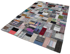 Kırk Yama Gri Patchwork Pamuk Yün El Dokuma Halısı 201x303 Agacan