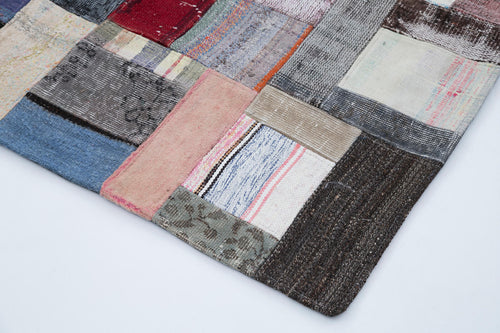 Kırk Yama Gri Patchwork Pamuk Yün El Dokuma Halısı 201x303 Agacan