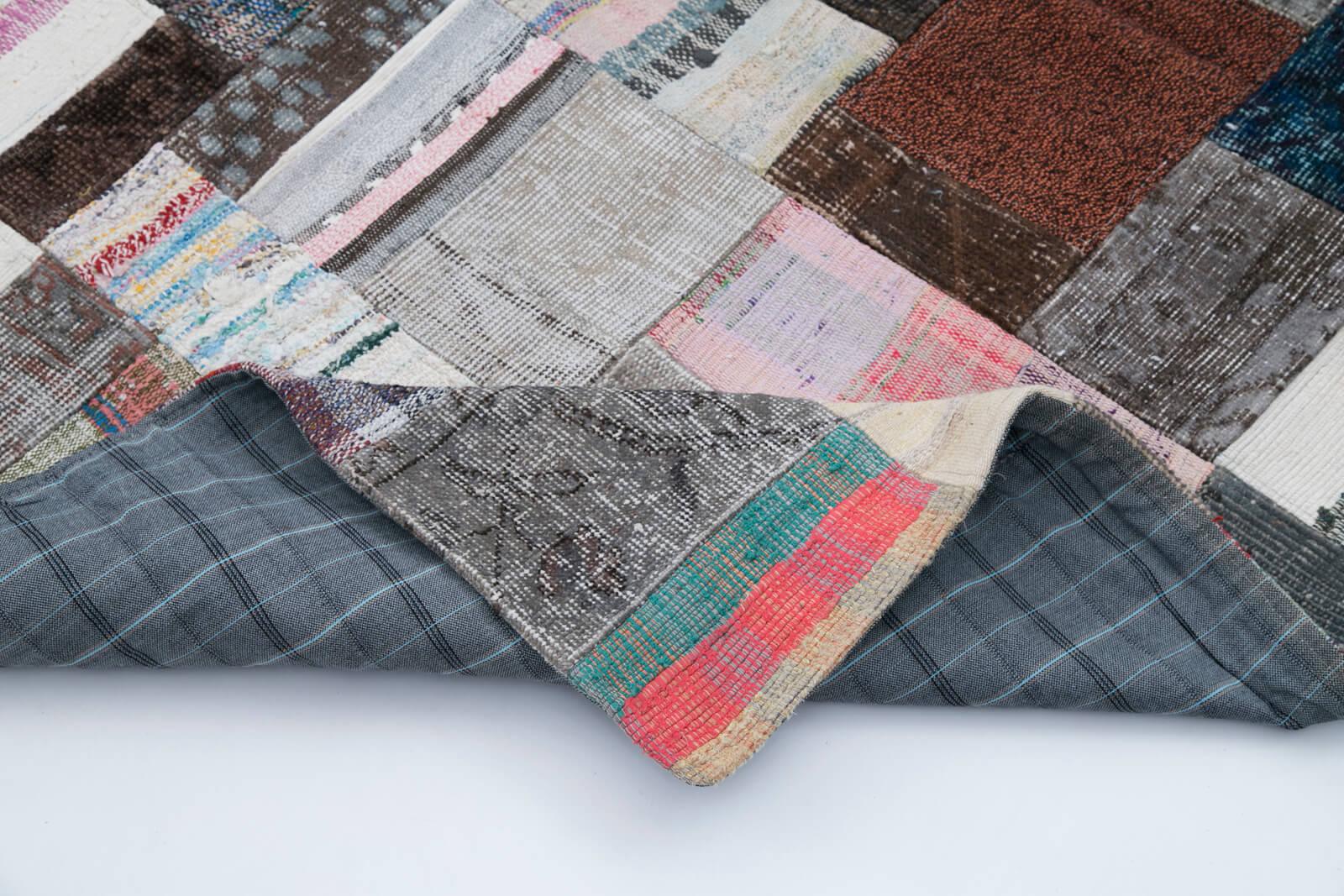 Kırk Yama Gri Patchwork Pamuk Yün El Dokuma Halısı 201x303 Agacan