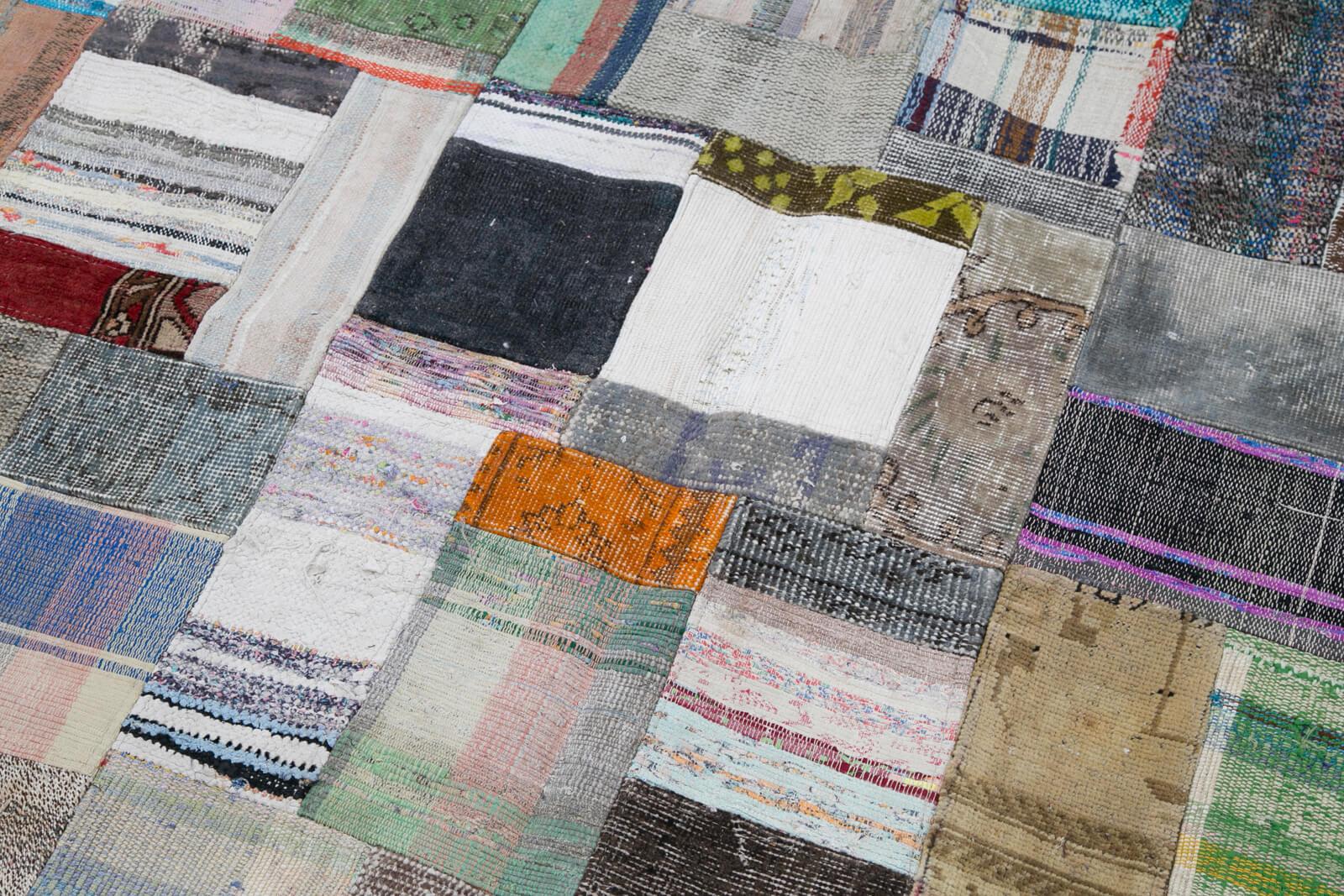 Kırk Yama Gri Patchwork Pamuk Yün El Dokuma Halısı 201x303 Agacan