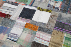 Kırk Yama Gri Patchwork Pamuk Yün El Dokuma Halısı 201x303 Agacan