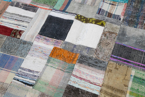 Kırk Yama Gri Patchwork Pamuk Yün El Dokuma Halısı 201x303 Agacan