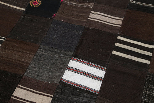 Kırk Yama Siyah Patchwork Pamuk Yün El Dokuma Halısı 201x302 Agacan
