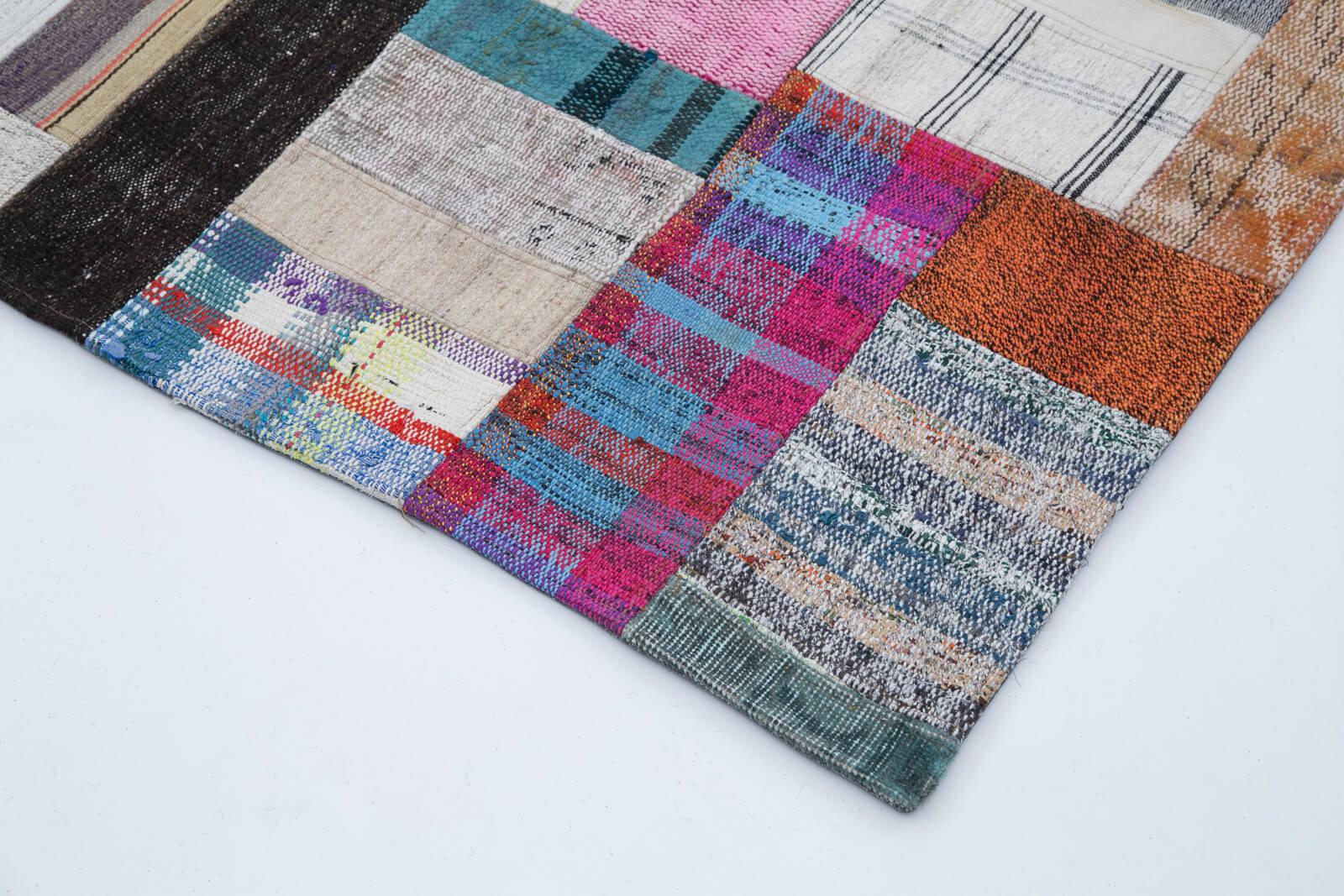 Kırk Yama Gri Patchwork Pamuk Yün El Dokuma Halısı 200x300 Agacan