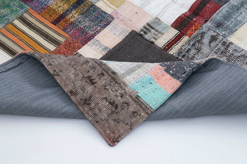 Kırk Yama Gri Patchwork Pamuk Yün El Dokuma Halısı 200x300 Agacan
