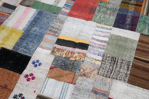 Kırk Yama Gri Patchwork Pamuk Yün El Dokuma Halısı 200x300 Agacan