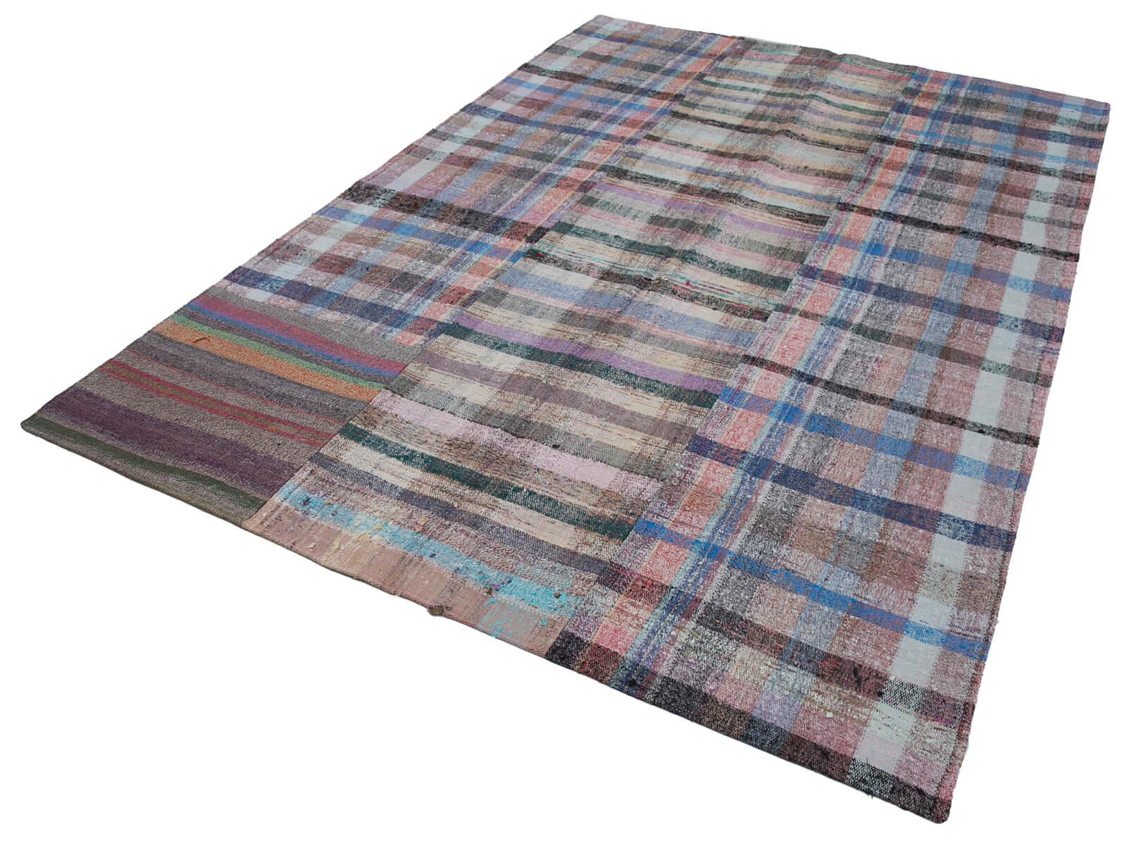 Kırk Yama Gri Patchwork Pamuk Yün El Dokuma Halısı 204x301 Agacan