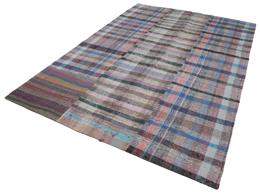 Kırk Yama Gri Patchwork Pamuk Yün El Dokuma Halısı 204x301 Agacan