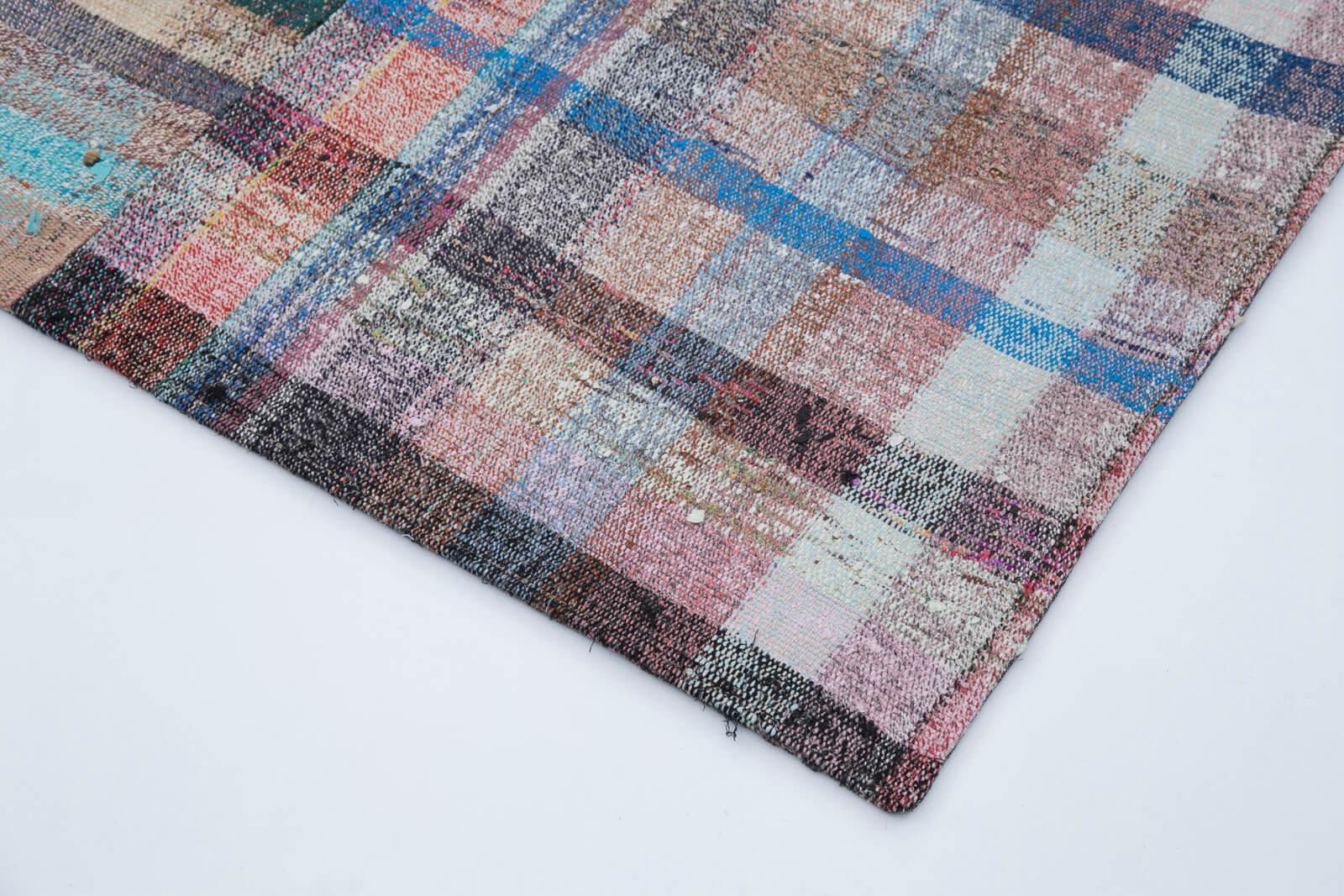 Kırk Yama Gri Patchwork Pamuk Yün El Dokuma Halısı 204x301 Agacan