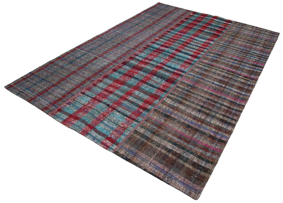 Kırk Yama Gri Patchwork Pamuk Yün El Dokuma Halısı 205x300 Agacan