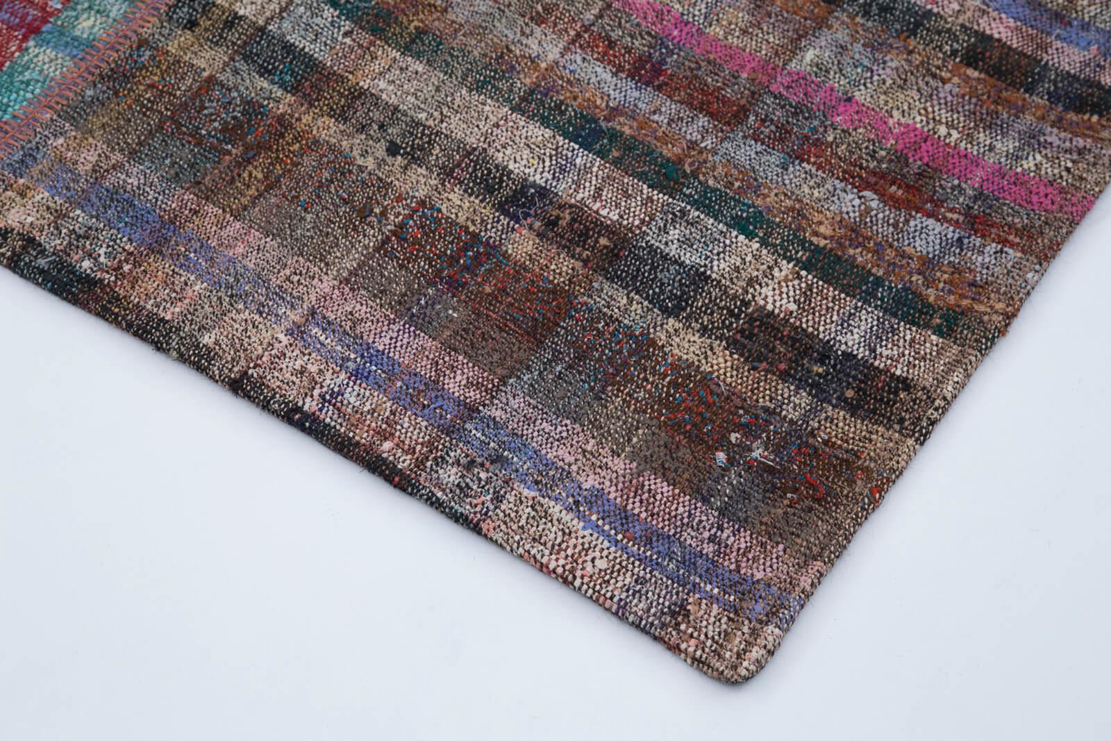 Kırk Yama Gri Patchwork Pamuk Yün El Dokuma Halısı 205x300 Agacan