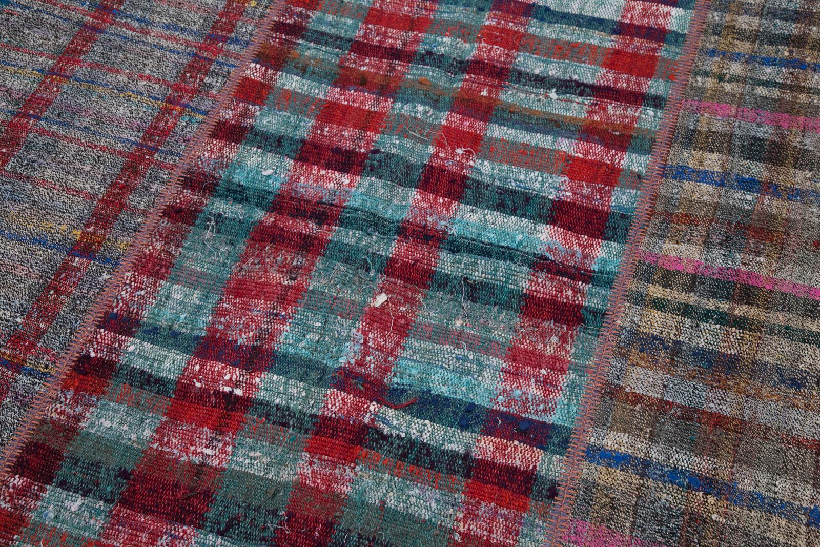 Kırk Yama Gri Patchwork Pamuk Yün El Dokuma Halısı 205x300 Agacan