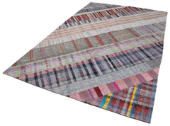 Kırk Yama Gri Patchwork Pamuk Yün El Dokuma Halısı 202x304 Agacan