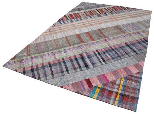 Kırk Yama Gri Patchwork Pamuk Yün El Dokuma Halısı 202x304 Agacan