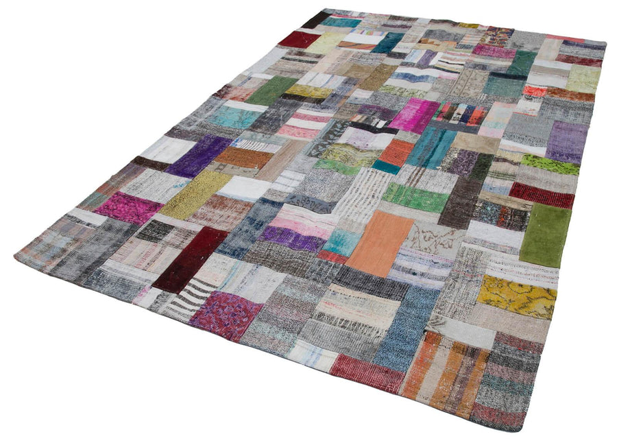 Kırk Yama Gri Patchwork Pamuk Yün El Dokuma Halısı 198x302 Agacan