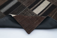 Kırk Yama Kahverengi Patchwork Pamuk Yün El Dokuma Halısı 212x303 Agacan