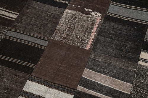 Kırk Yama Kahverengi Patchwork Pamuk Yün El Dokuma Halısı 212x303 Agacan