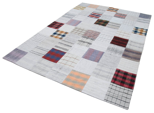Kırk Yama Gri Patchwork Pamuk Yün El Dokuma Halısı 200x300 Agacan