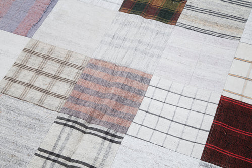 Kırk Yama Gri Patchwork Pamuk Yün El Dokuma Halısı 200x300 Agacan