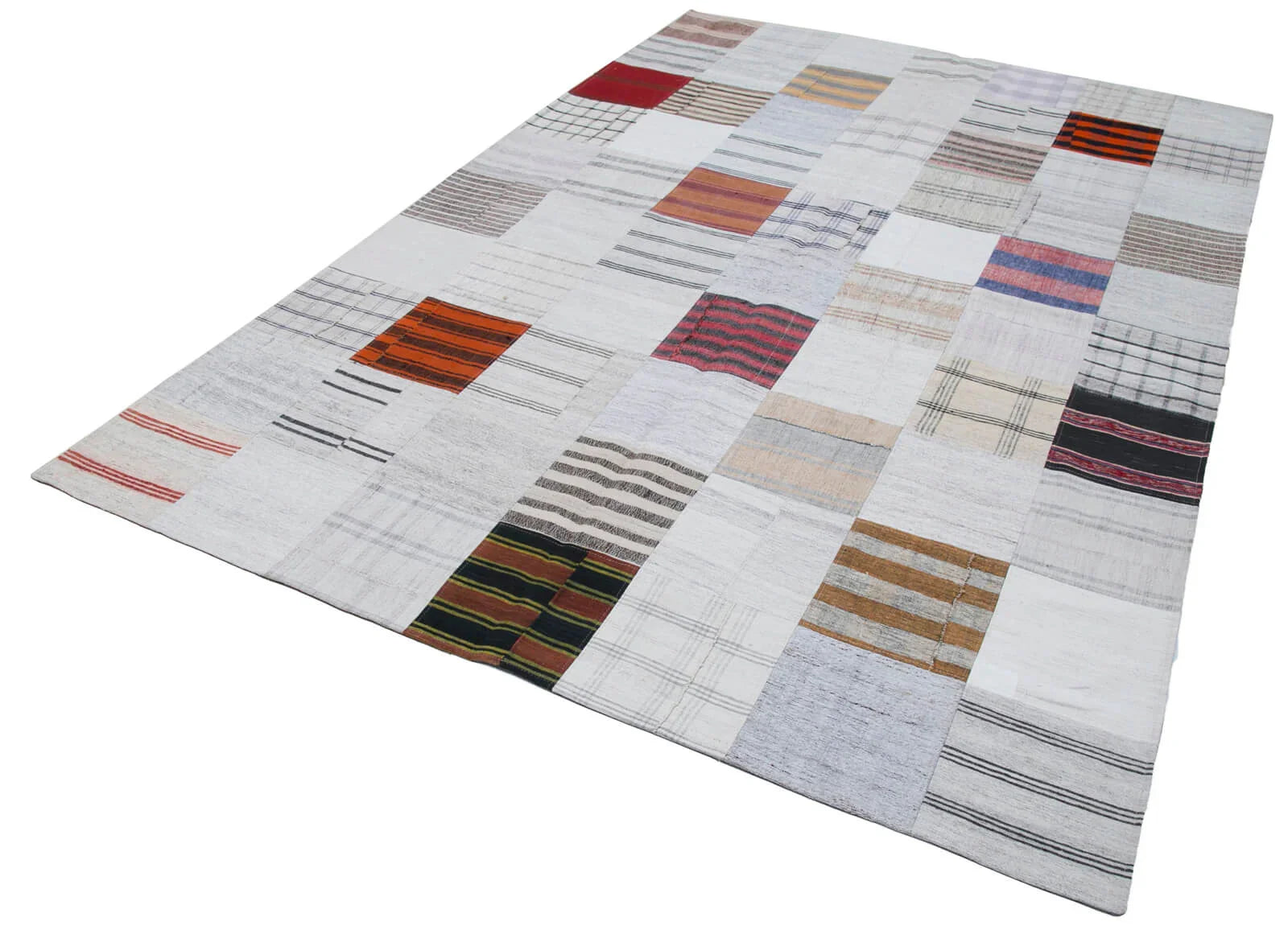 Kırk Yama Gri Patchwork Pamuk Yün El Dokuma Halısı 201x300 Agacan