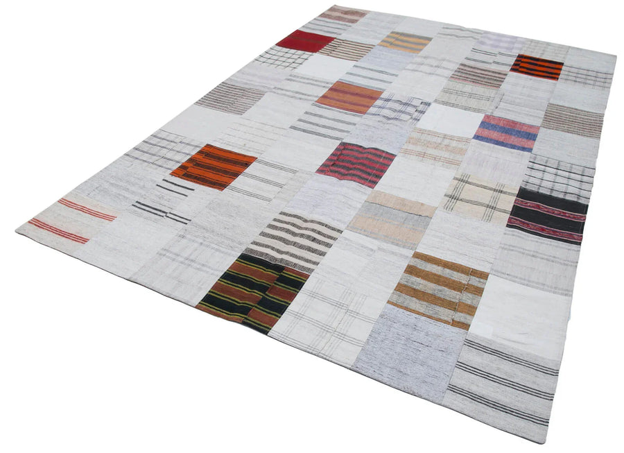 Kırk Yama Gri Patchwork Pamuk Yün El Dokuma Halısı 201x300 Agacan