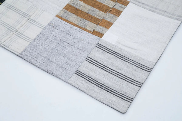 Kırk Yama Gri Patchwork Pamuk Yün El Dokuma Halısı 201x300 Agacan