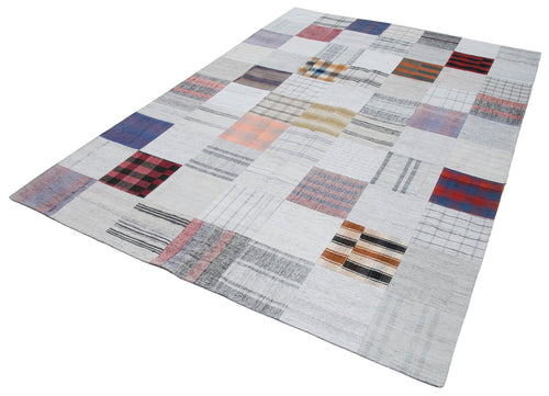 Kırk Yama Gri Patchwork Pamuk Yün El Dokuma Halısı 200x300 Agacan