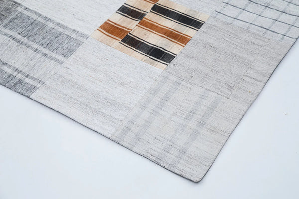 Kırk Yama Gri Patchwork Pamuk Yün El Dokuma Halısı 200x300 Agacan