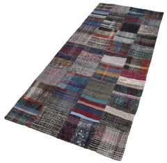 Kırk Yama Gri Patchwork Pamuk Yün El Dokuma Halısı 100x250 Agacan