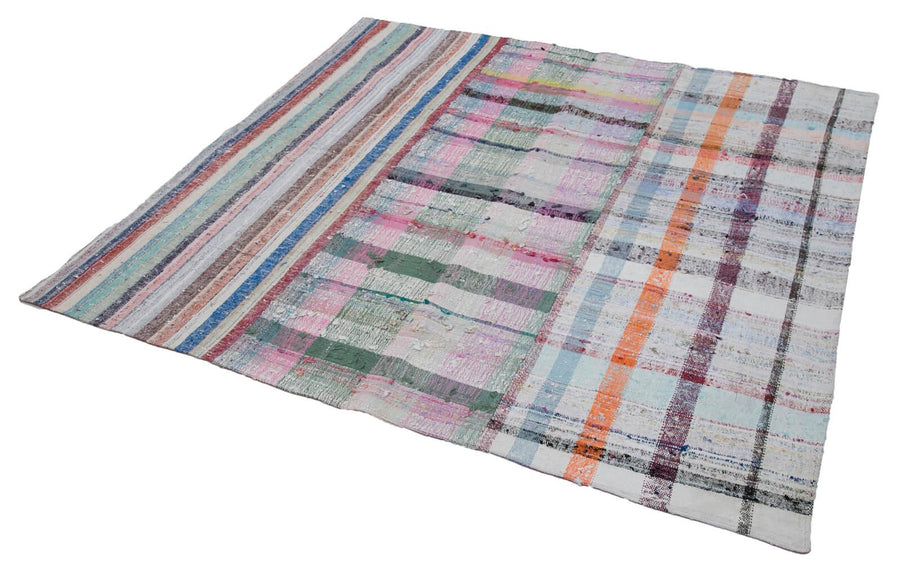Kırk Yama Gri Patchwork Pamuk Yün El Dokuma Halısı 187x198 Agacan
