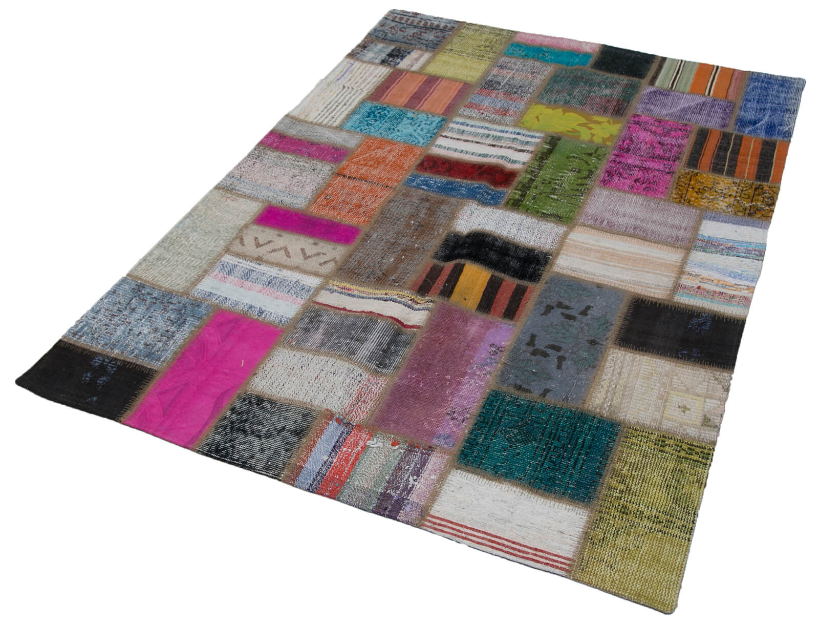 Kırk Yama Gri Patchwork Pamuk Yün El Dokuma Halısı 140x195 Agacan