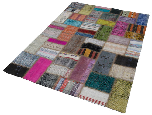 Kırk Yama Gri Patchwork Pamuk Yün El Dokuma Halısı 140x195 Agacan