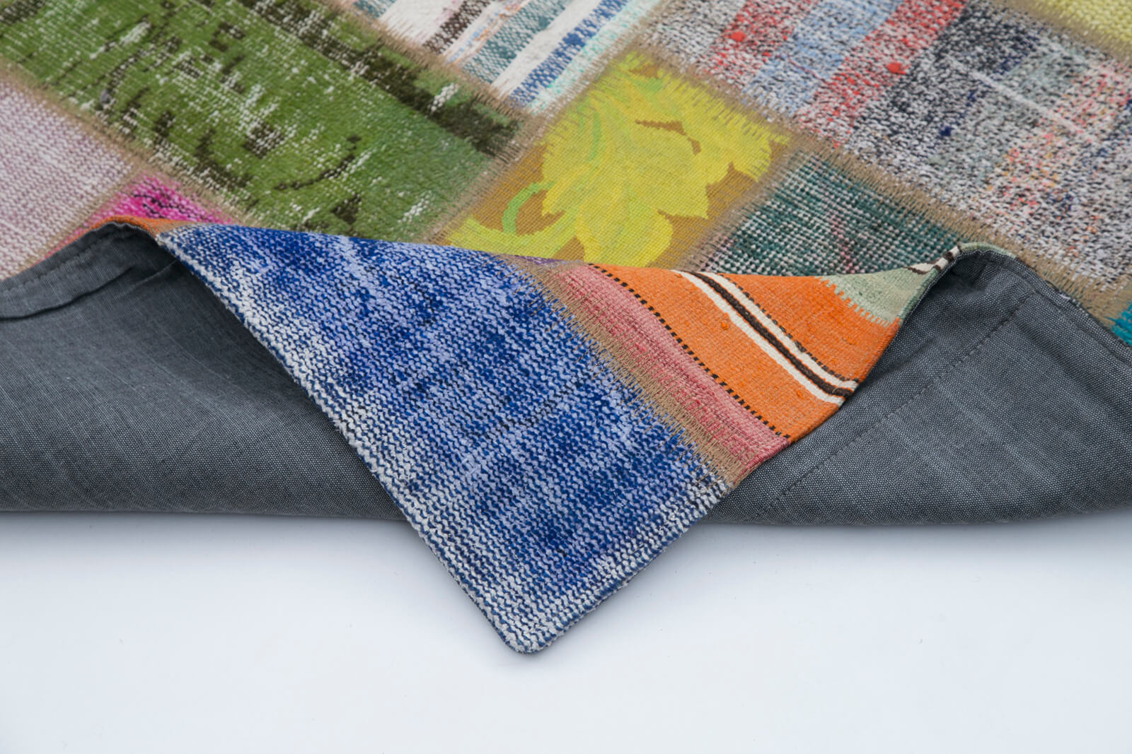 Kırk Yama Gri Patchwork Pamuk Yün El Dokuma Halısı 140x195 Agacan